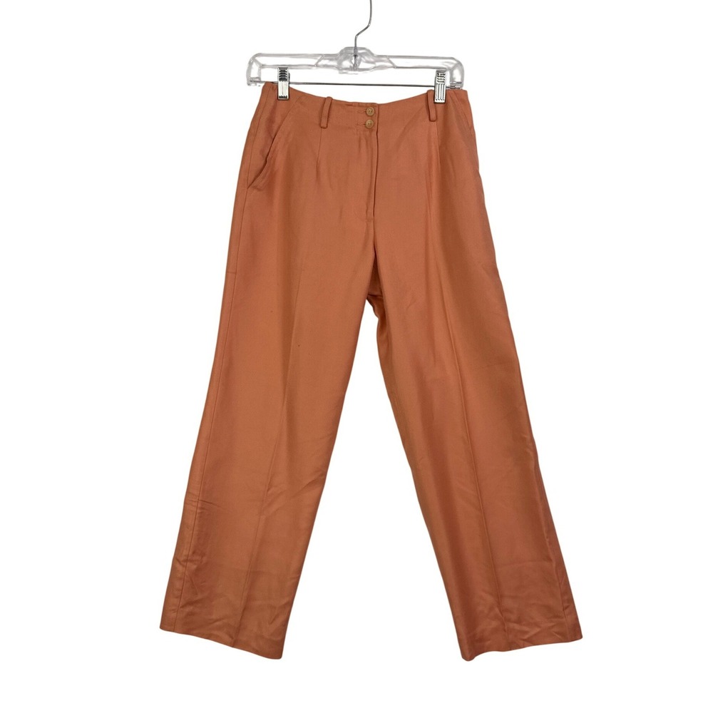 Talbots Petites Pure Silk Straight Leg Pants Orange Apricot High Rise Size 2P
